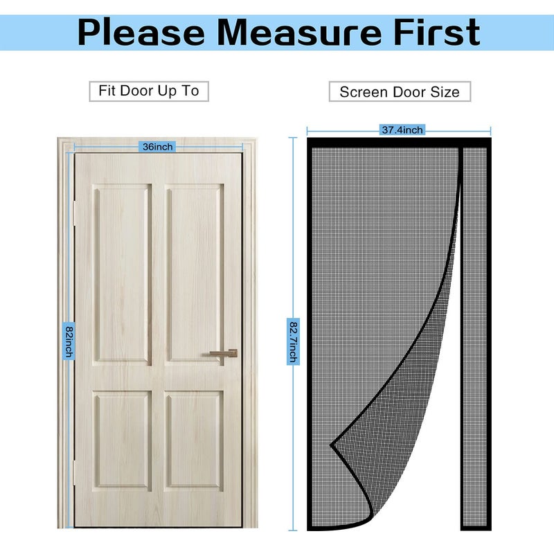 Veanusiver Reversible Left or Right Side Opening Magnetic Screen Door  Narrow Durable Fiberglass Mesh Curtain Hands Free for Patio  Bedroom  Fits Door Size 36"" x 82""  Black - Image 3